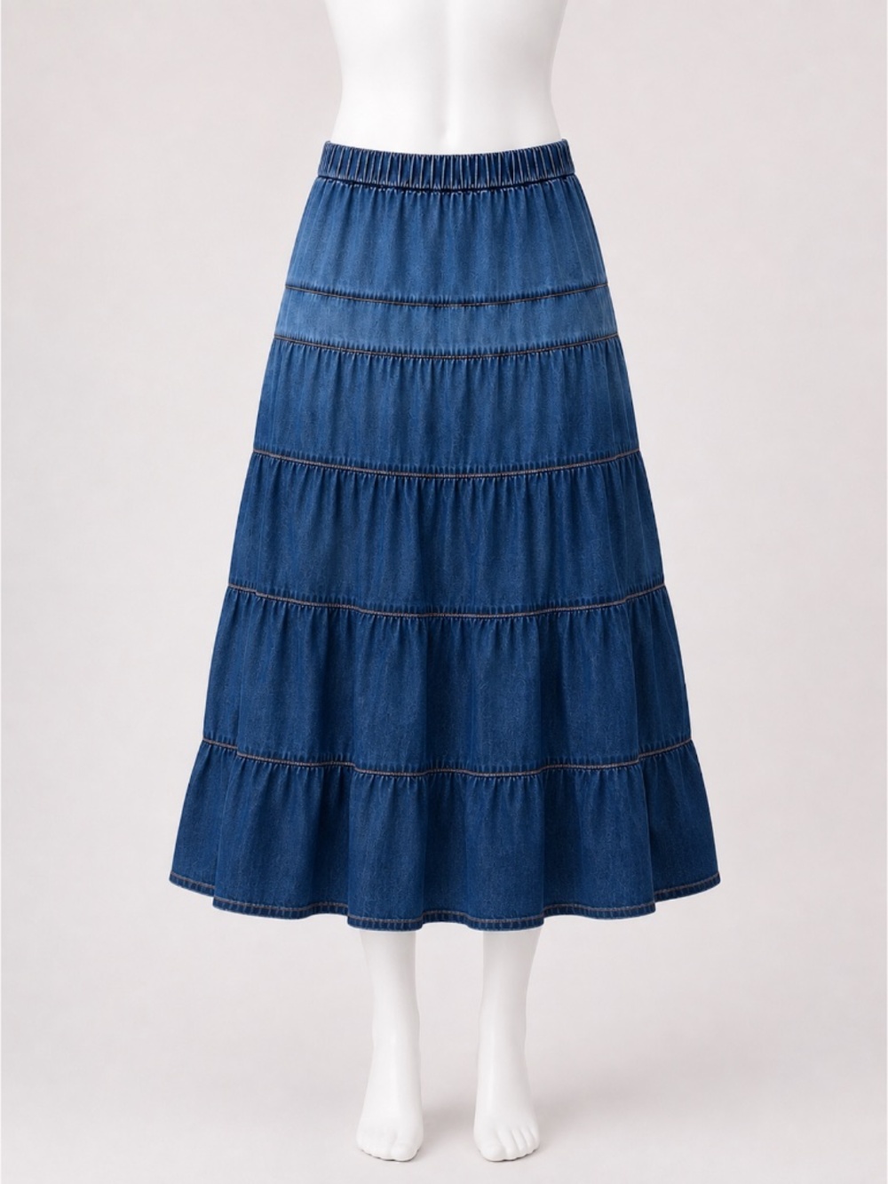 Studio West Women's Blue A-line Denim Tiered Midi Skirt Size L